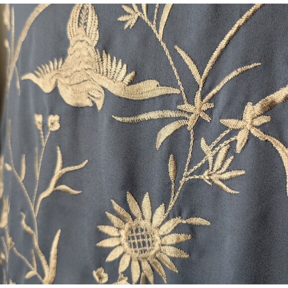 Soft Surroundings Size S/M Hidden Garden Fringe Blue Cream Embroidered Kimono - Picture 7 of 11